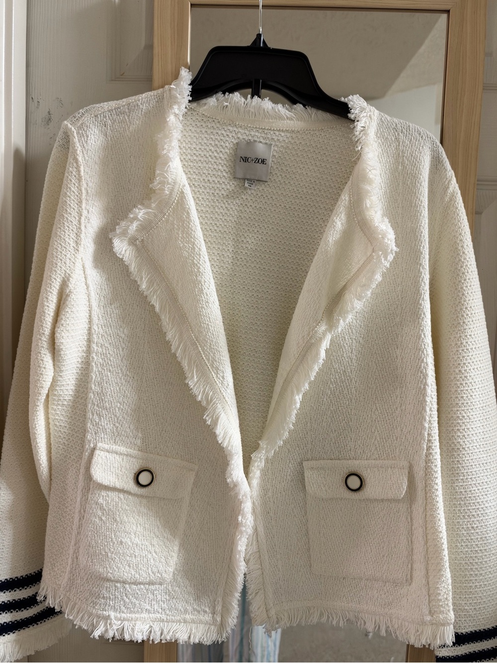 NIC+ZOE Fringe Mix Knit Jacket in White NWOT